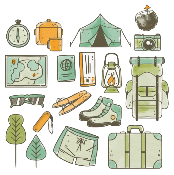 overland camping stuff illustration